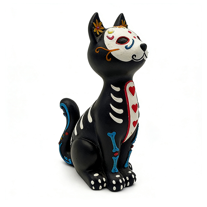 Painted resin figurine of skeleton cat for Halloween