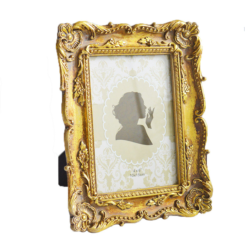 Palace-gold-plated 4×6 inch resin photo frame with Baroque engraving